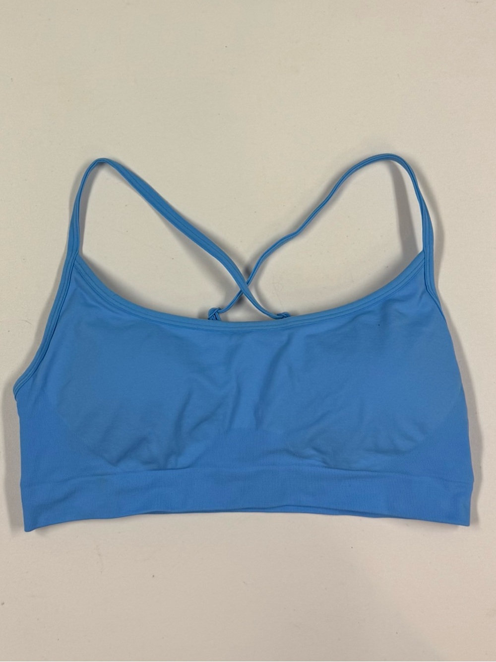 Fabletics Sky Blue Cross-Back Seamless Sports Bra